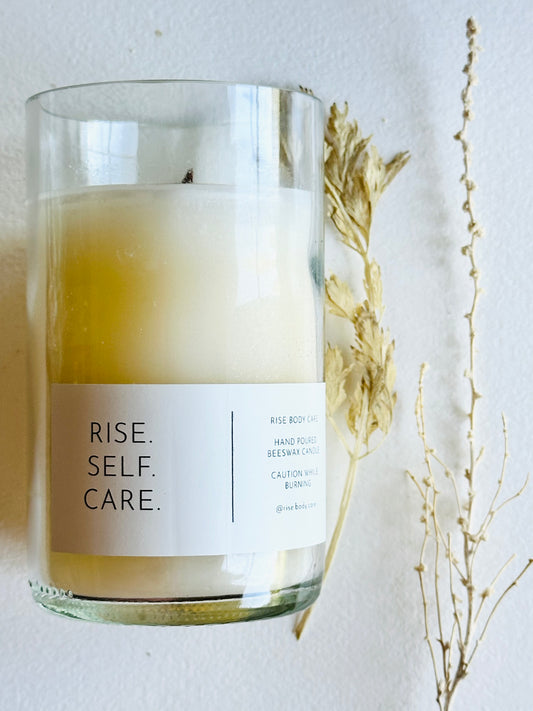 Up-Cycled Wine Bottle Beeswax Candles | Clean Burning | Eco-Friendly